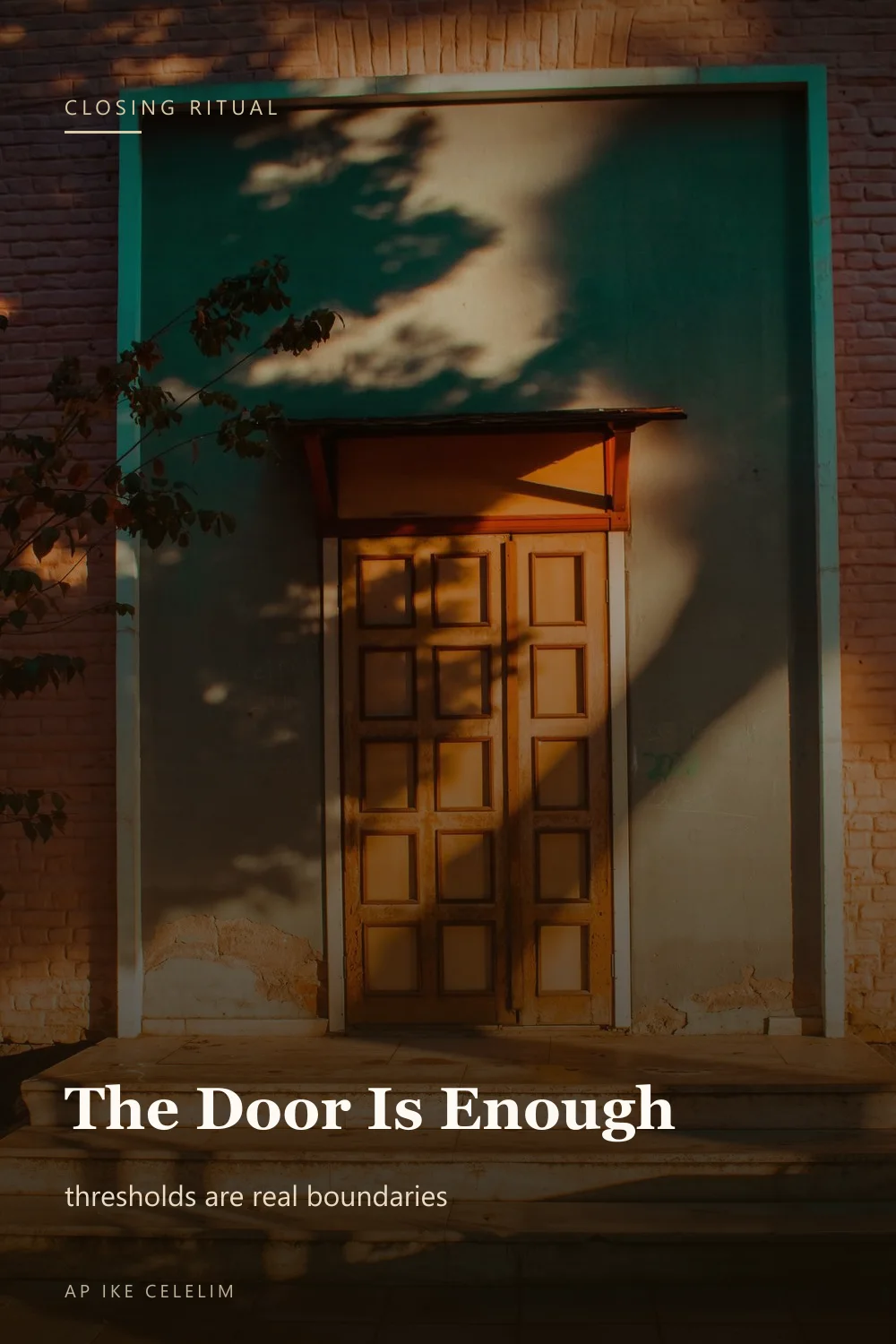 A wooden door in golden evening light