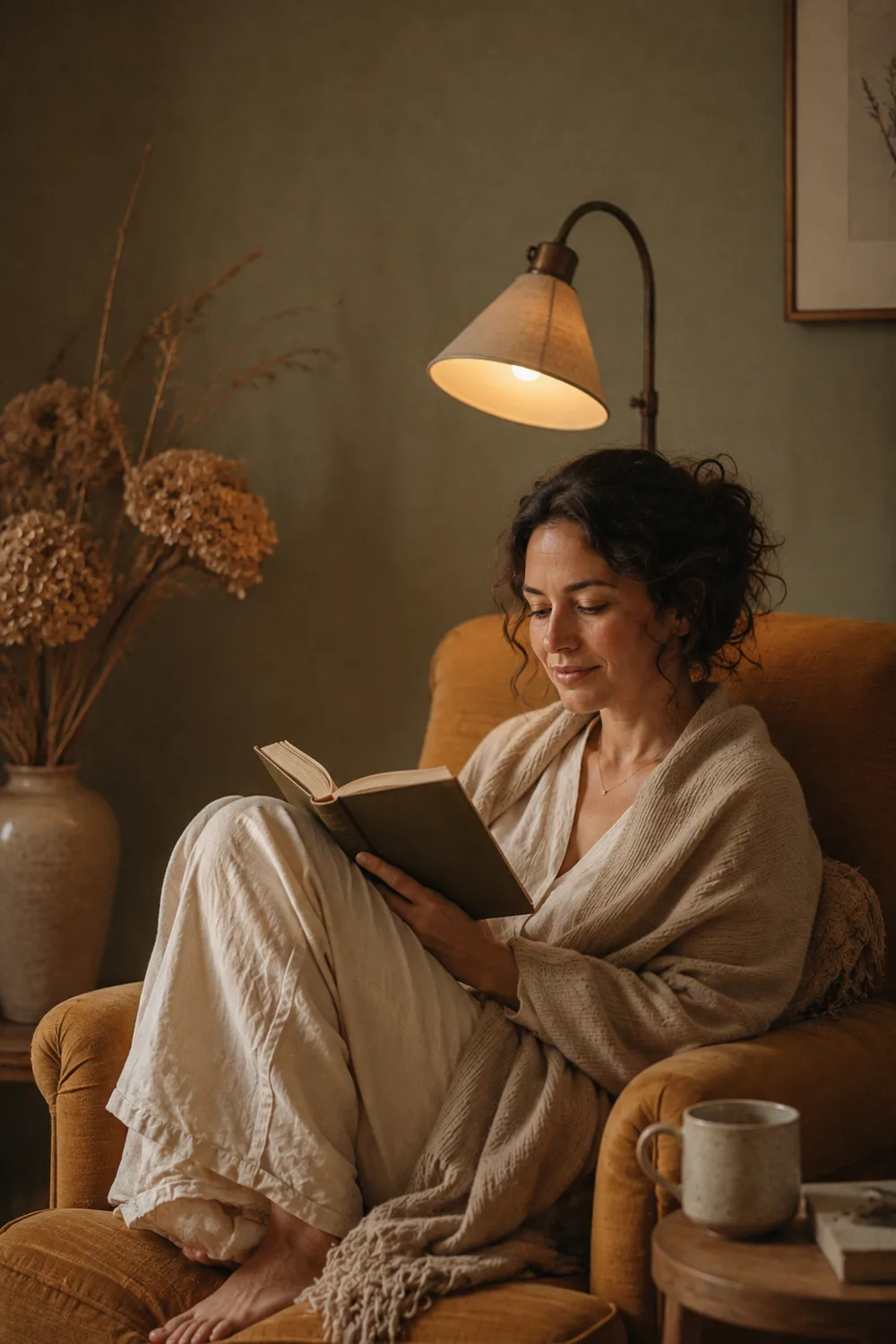 The editor reading under a lamp